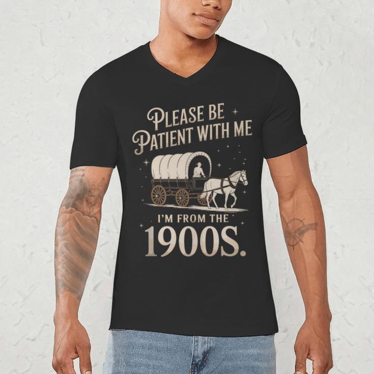Please Be Patient With Me I'm From The 1900s Retro Western Men's V-Neck T-Shirt Please Be Patient With Me I'm From The 1900s Retro Western Men's V-Neck T-Shirt