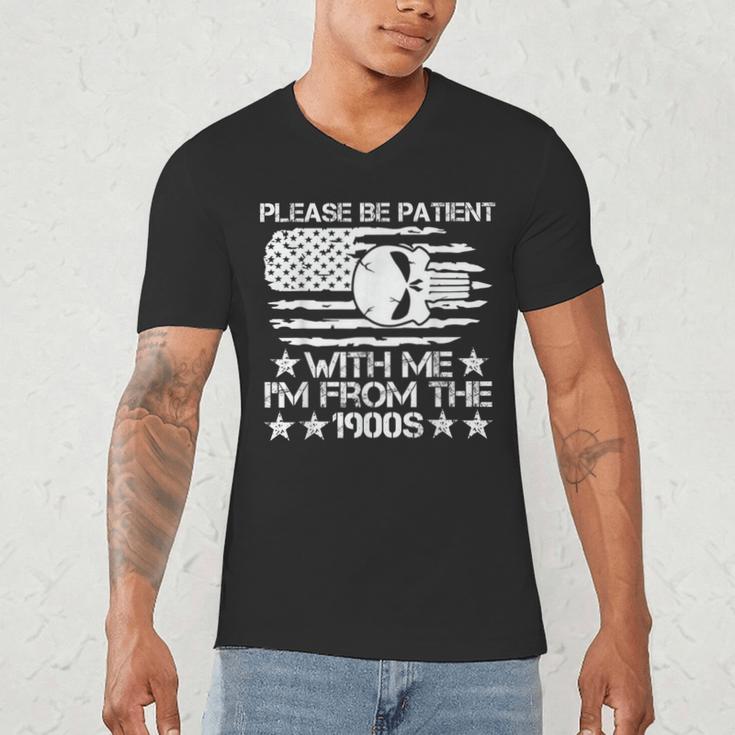 Please Be Patient With Me I'm From The 1900s USA Flag Skull Men's V-Neck T-Shirt Please Be Patient With Me I'm From The 1900s USA Flag Skull Men's V-Neck T-Shirt