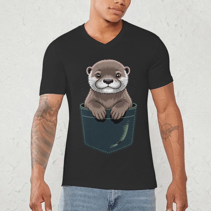 Pocket Otter Lover Introvert Cute Animal Fun Surprise Men's V-Neck T-Shirt