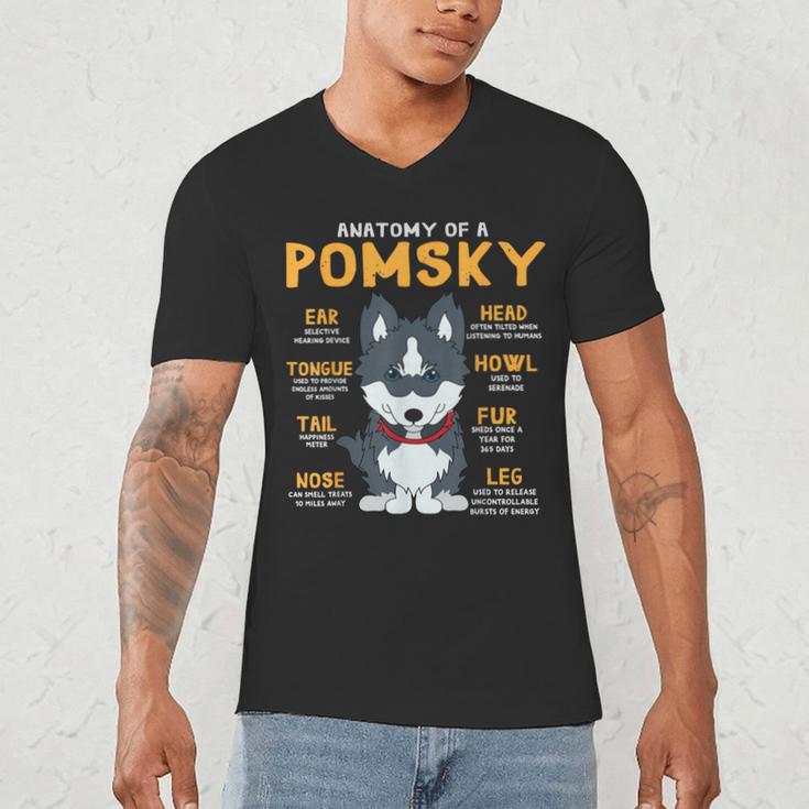 Pomsky Anatomy Dog Mom Dad Men's V-Neck T-Shirt