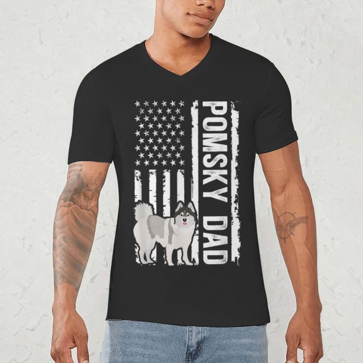 Pomsky Dad American Flag Pomsky Owner Pomsky Lover Men's V-Neck T-Shirt
