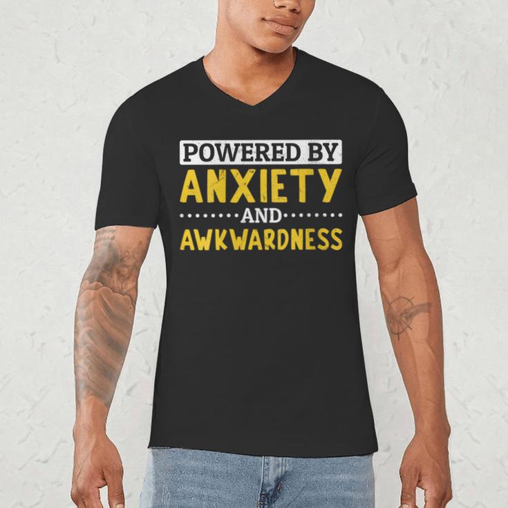 Powered By Anxiety And Awkwardness Social Anxiety Introverts Men's V-Neck T-Shirt