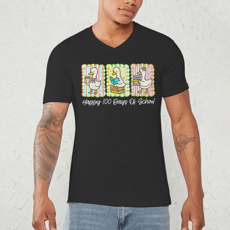 Preppy 100 Days Of School Goose Coffee Books Teacher Life Men's V-Neck T-Shirt Preppy 100 Days Of School Goose Coffee Books Teacher Life Men's V-Neck T-Shirt