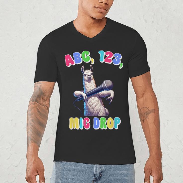 Preschool Graduate Shirt ABC 123 Mic Drop Llama Graduation Men's V-Neck T-Shirt