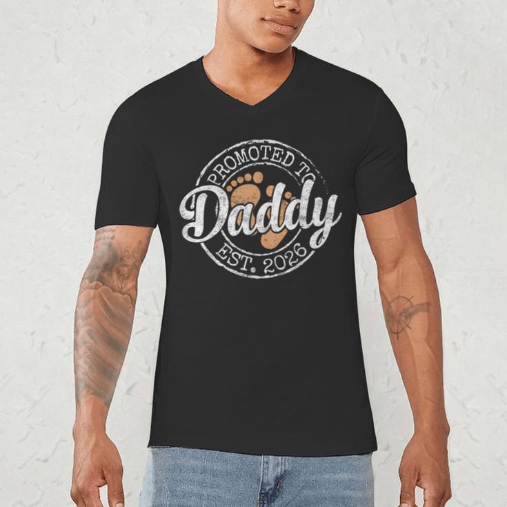 Promoted To Daddy Est 2026 Stamp First Time Dad To Be Men's V-Neck T-Shirt