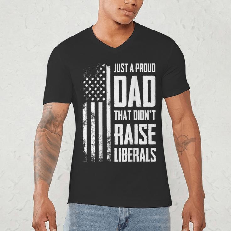 Proud Dad That Didn't Raise Liberals American Flag -ON BACK Women Men Men's V-Neck T-Shirt