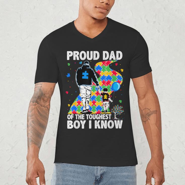 Proud Dad Of The Toughest Boy Autism Awareness Father Autism Men's V-Neck T-Shirt