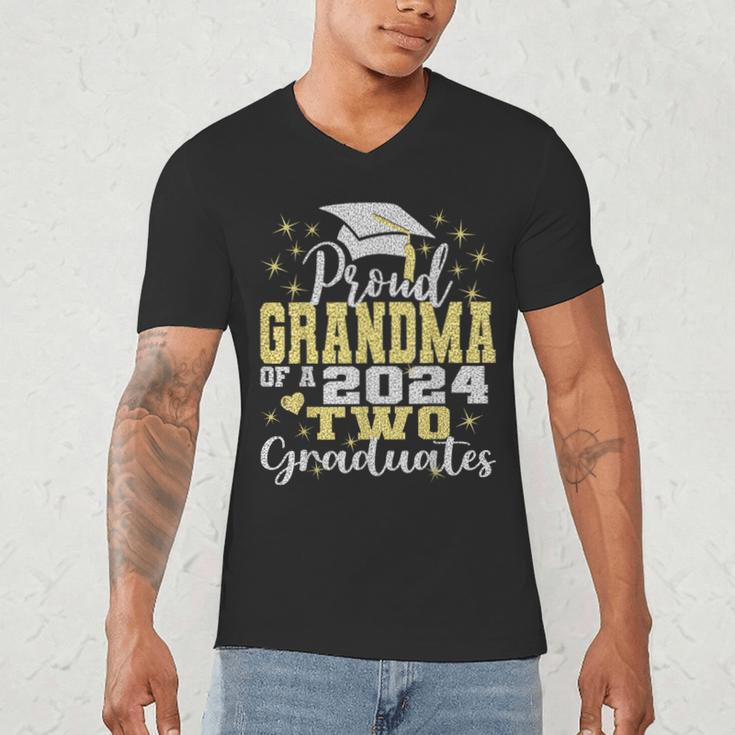 Proud Grandma Of Two 2024 Graduate Class 2024 Graduation Men's V-Neck T-Shirt