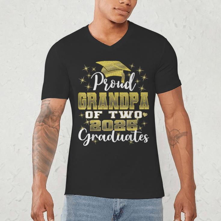 Proud Grandpa Of Two 2025 Graduates Graduation Family Men's V-Neck T-Shirt