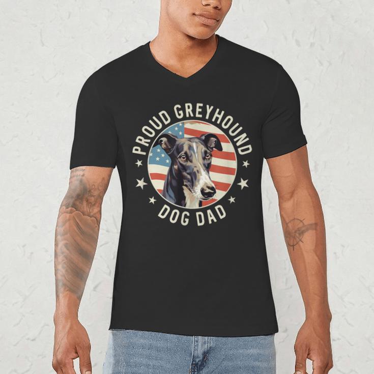 Proud Greyhound Dad American Flag Patriotic Greyhound Dad Men's V-Neck T-Shirt