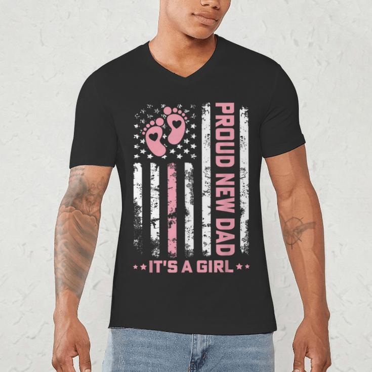 Proud New Dad New Girl Baby First Fathers Day American Flag Men's V-Neck T-Shirt