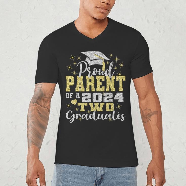 Proud Parent Of Two 2024 Graduate Class 2024 Graduation Men's V-Neck T-Shirt