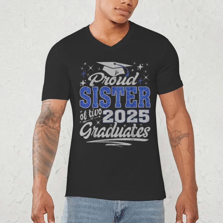 Proud Sister Of Two Class Of 2025 Graduates Twins Graduation Men's V-Neck T-Shirt