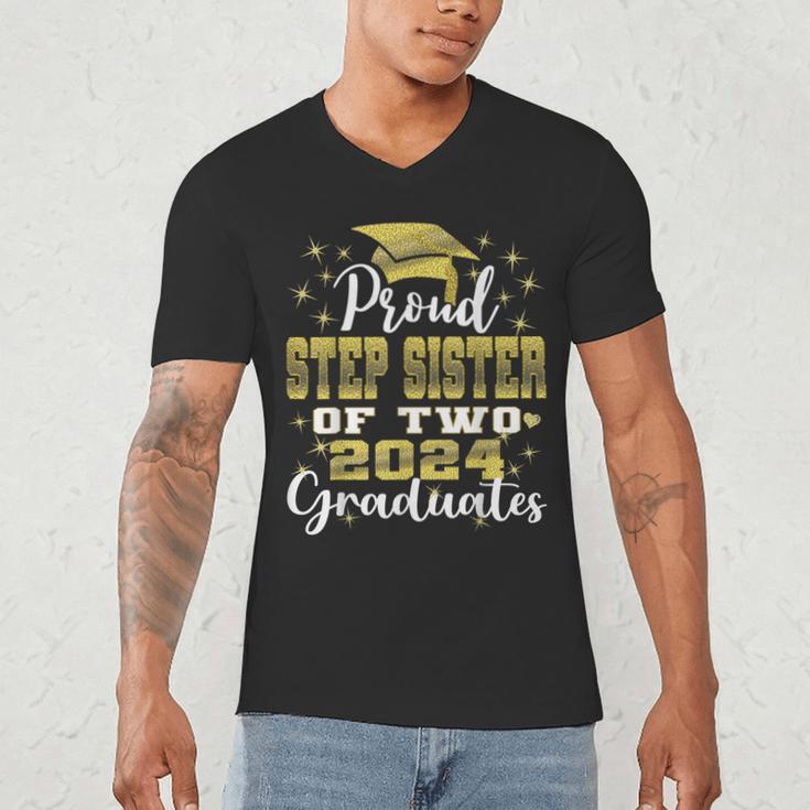 Proud Step Sister Of Two 2024 Graduate Class 2024 Graduation Men's V-Neck T-Shirt