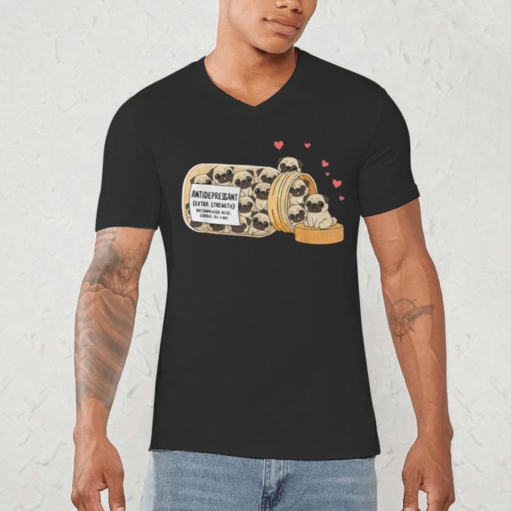 Pug Anti Depressant Mom Dad Kids Men's V-Neck T-Shirt Pug Anti Depressant Mom Dad Kids Men's V-Neck T-Shirt
