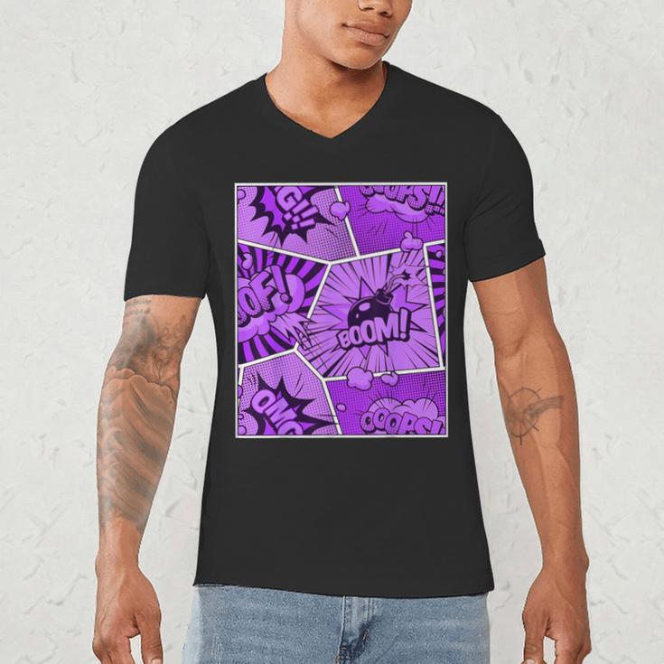 Purple Comic Book Purple Color Graphic Men's V-Neck T-Shirt