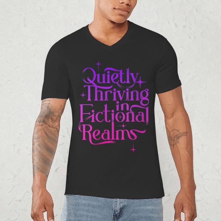 Quietly Thriving In Fictional Realms Book Lovers Men's V-Neck T-Shirt