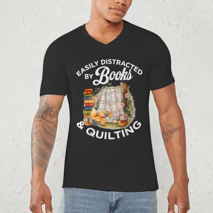 Quilting Sewing Machine Quilter Easily Distracted By Book Men's V-Neck T-Shirt