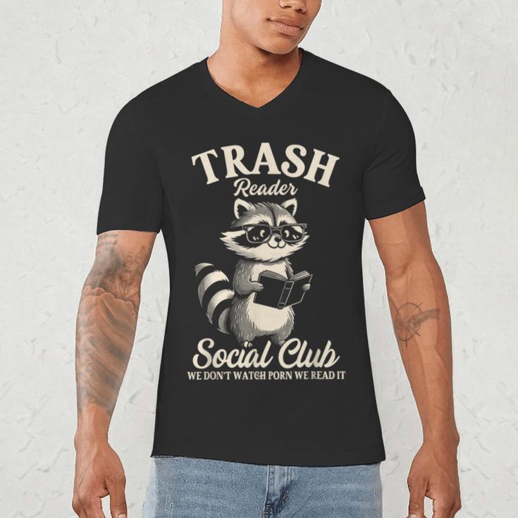Raccoon Bookworm Readers Library Smut Reader Spicy Book Romance Rash Reader Social Club Men's V-Neck T-Shirt