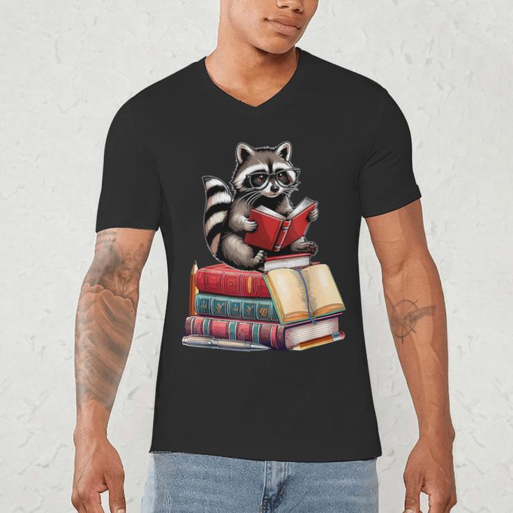 Raccoon Reading Books Matching Bookworm Readers Librarian Men's V-Neck T-Shirt