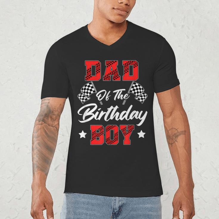 Race Car Dad Of The Birthday Boy Racing Family Pit Crew Men's V-Neck T-Shirt
