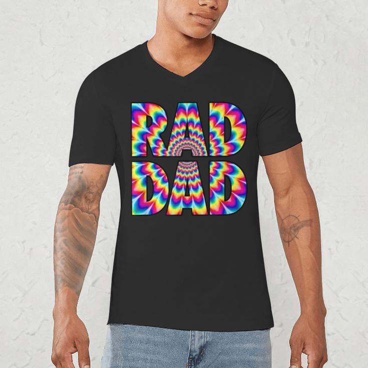 Rad Dad Trippy Hippie Tie-Dye Rainbow 70s Vibes Novelty Men's V-Neck T-Shirt