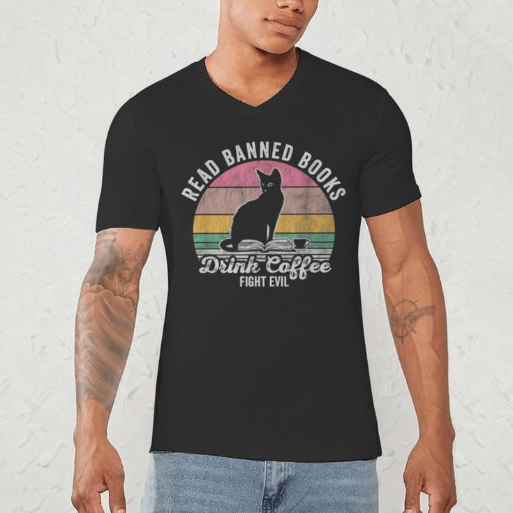 Read Banned Books Drink Coffee Fight Evil Men's V-Neck T-Shirt Read Banned Books Drink Coffee Fight Evil Men's V-Neck T-Shirt