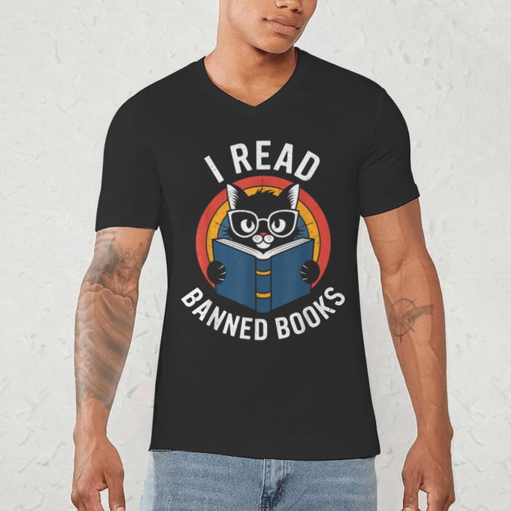 I Read Banned Books For Men Women Cat Banned Books Men's V-Neck T-Shirt