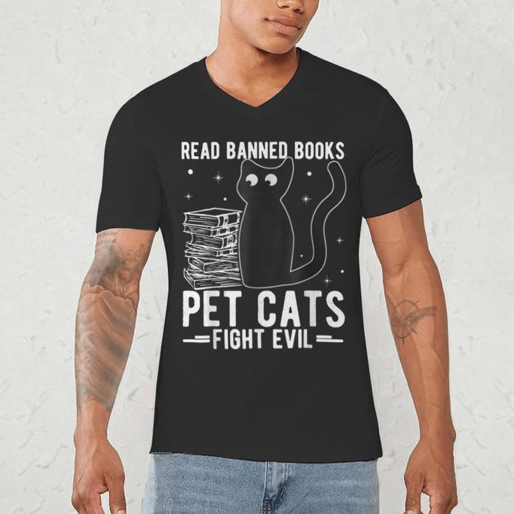 Read Banned Books Pet Cats Fight Evil Read Banned Books Men's V-Neck T-Shirt