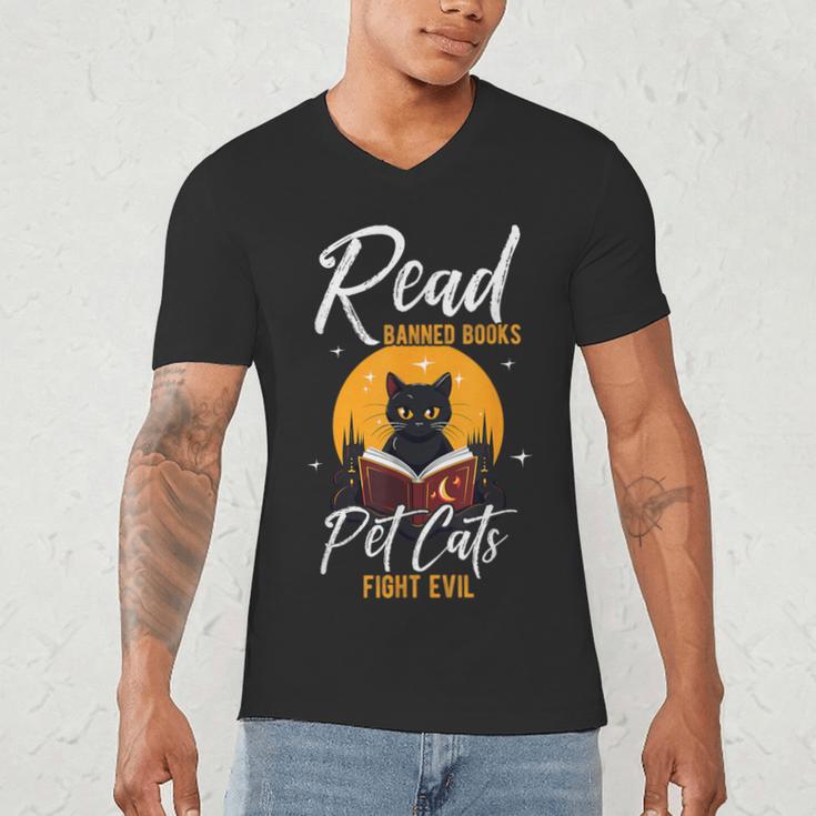 Read Banned Books Pet Cats Fight Evil Read Banned Reader Men's V-Neck T-Shirt