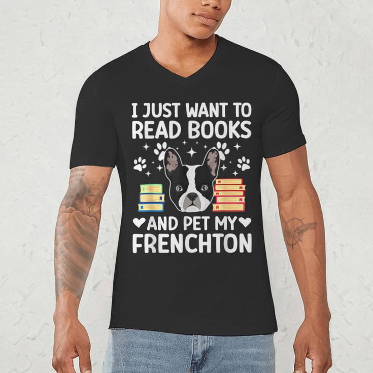 Read Books & Pet My Frenchton Owner Frenchton Lover Men's V-Neck T-Shirt