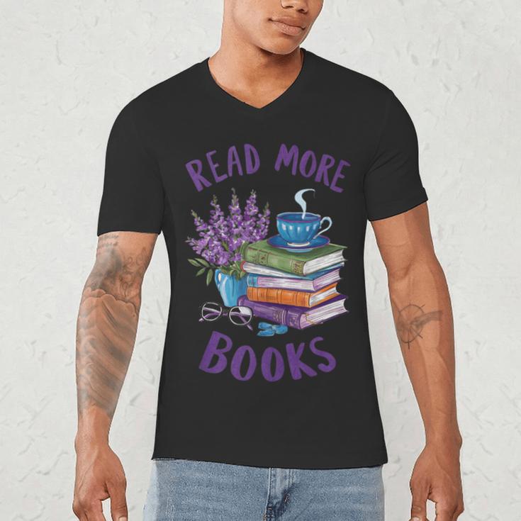Read More Books Floral Book Reader Art Reading Lover Quote Men's V-Neck T-Shirt
