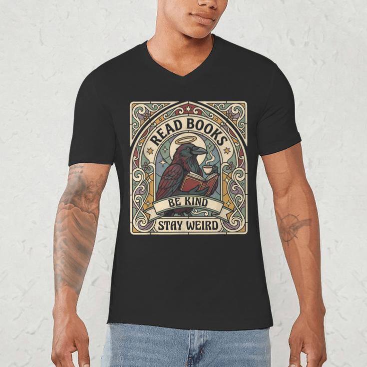 Read Books Be Kind Stay Weird Raven Tarot Reading Coffee Men's V-Neck T-Shirt