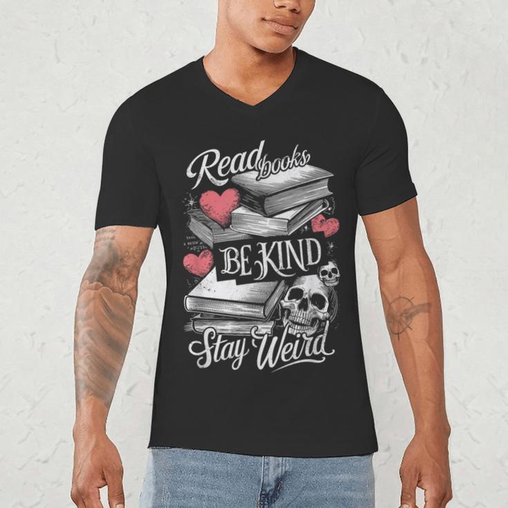 Read Books Be Kind Stay Weird Skeleton Heart Reading Alt Men's V-Neck T-Shirt
