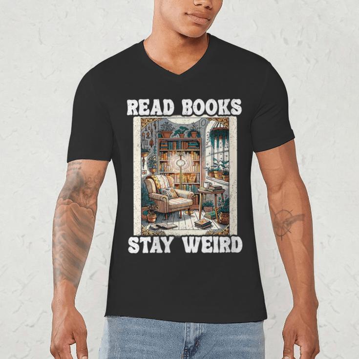 Read Books Stay Weird Book Lover Introvert Book Men's V-Neck T-Shirt