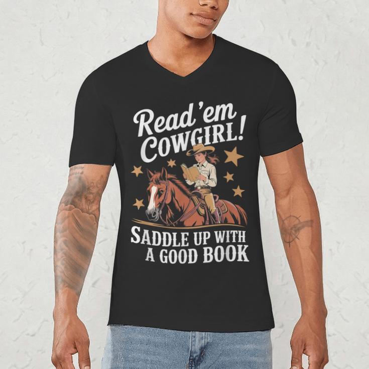 Read 'Em Cowgirl Saddle Up With A Good Book Rodeo Bookworm Men's V-Neck T-Shirt