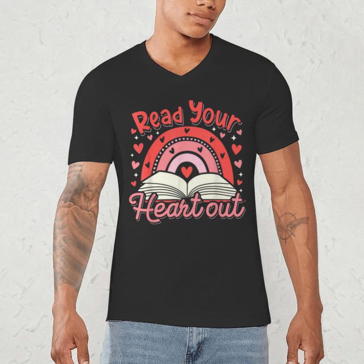 Read Your Heart Out Book Valentines Day Reading Teacher Men's V-Neck T-Shirt