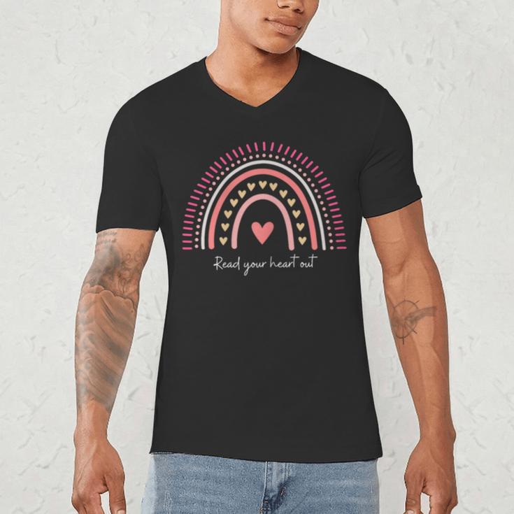 Read Your Heart Out Rainbow Teacher Reading Books Lover Men's V-Neck T-Shirt Read Your Heart Out Rainbow Teacher Reading Books Lover Men's V-Neck T-Shirt