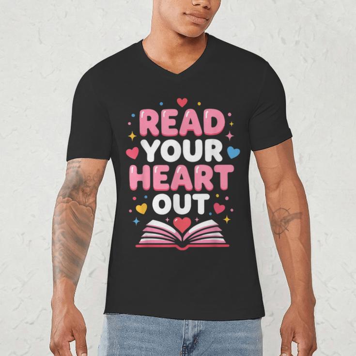 Read Your Heart Out Valentine Reading Book For Kid Teacher Men's V-Neck T-Shirt Read Your Heart Out Valentine Reading Book For Kid Teacher Men's V-Neck T-Shirt