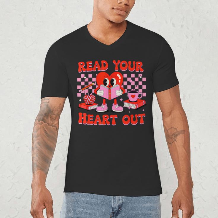 Read Your Heart Out Valentine Reading Book Kid Teacher Men's V-Neck T-Shirt