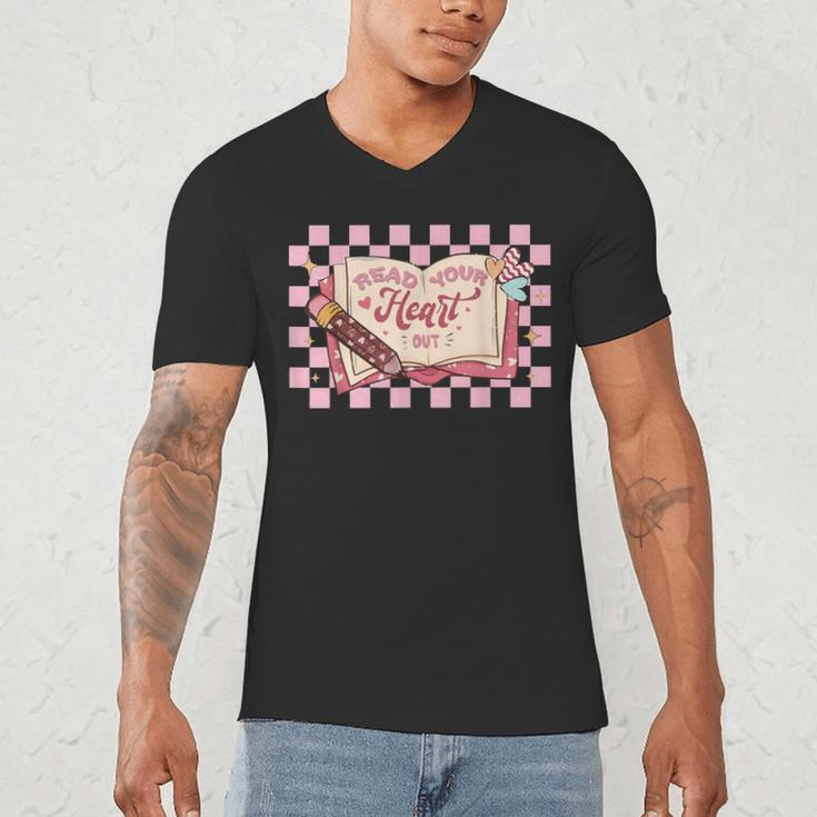 Read Your Heart Out Valentine Reading Book Teacher Student Men's V-Neck T-Shirt Read Your Heart Out Valentine Reading Book Teacher Student Men's V-Neck T-Shirt