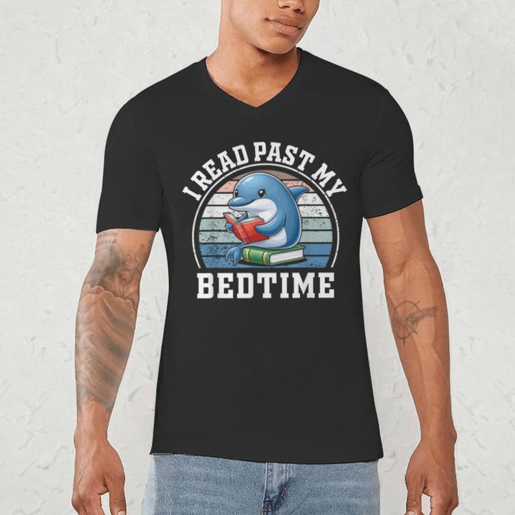 I Read Past My Bedtime Reading Dolphin Book Lover Men's V-Neck T-Shirt I Read Past My Bedtime Reading Dolphin Book Lover Men's V-Neck T-Shirt