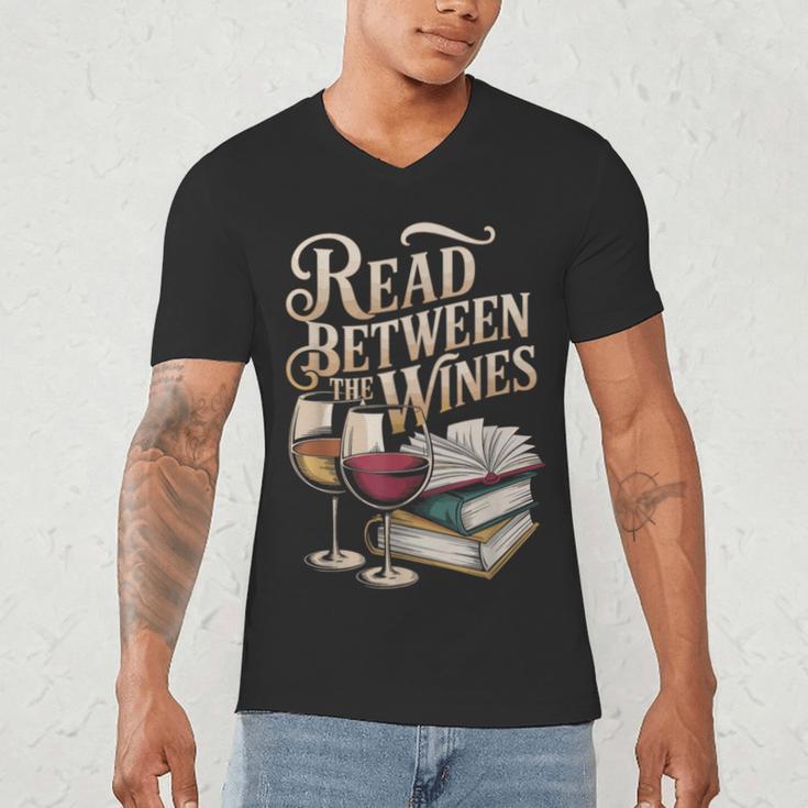 Read Between The Wines Vintage Book Lovers Wine Reading Men's V-Neck T-Shirt