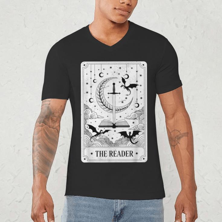 The Reader Tarot Card Bookworm Books Lover Dragon Librarians Men's V-Neck T-Shirt