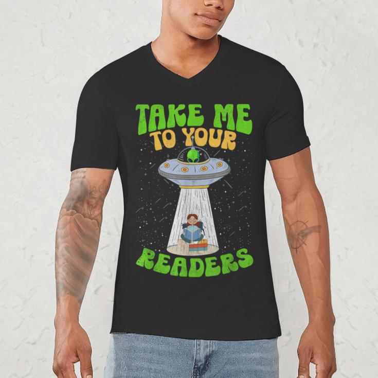 Take Me To Your Readers Alien Book Reading Bookaholic Men's V-Neck T-Shirt