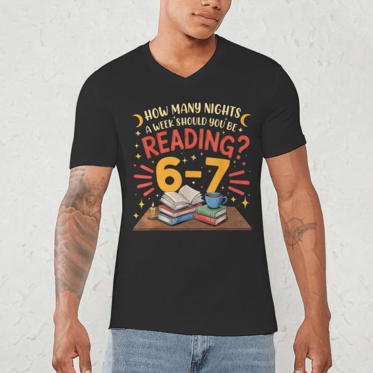 Reading 6 7 Six Seven Meme Slang Teacher Book Lover Men's V-Neck T-Shirt Reading 6 7 Six Seven Meme Slang Teacher Book Lover Men's V-Neck T-Shirt
