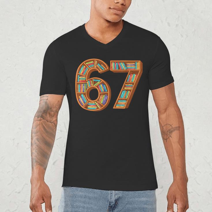 Reading 67 Six Seven Meme Teacher Book Lover Bookshelf Men's V-Neck T-Shirt