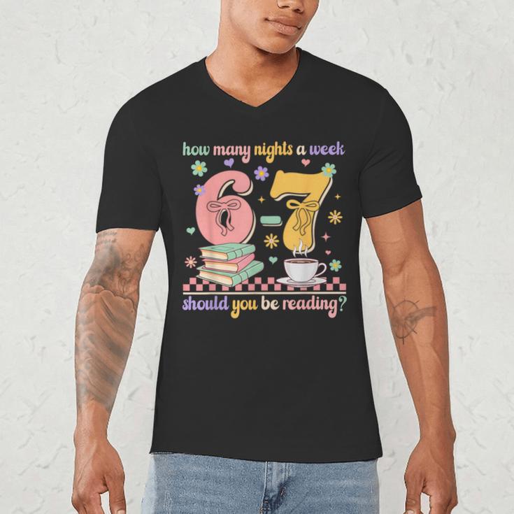 Reading 67 Teacher Six Seven Reading 6 7 Book Lover Men's V-Neck T-Shirt