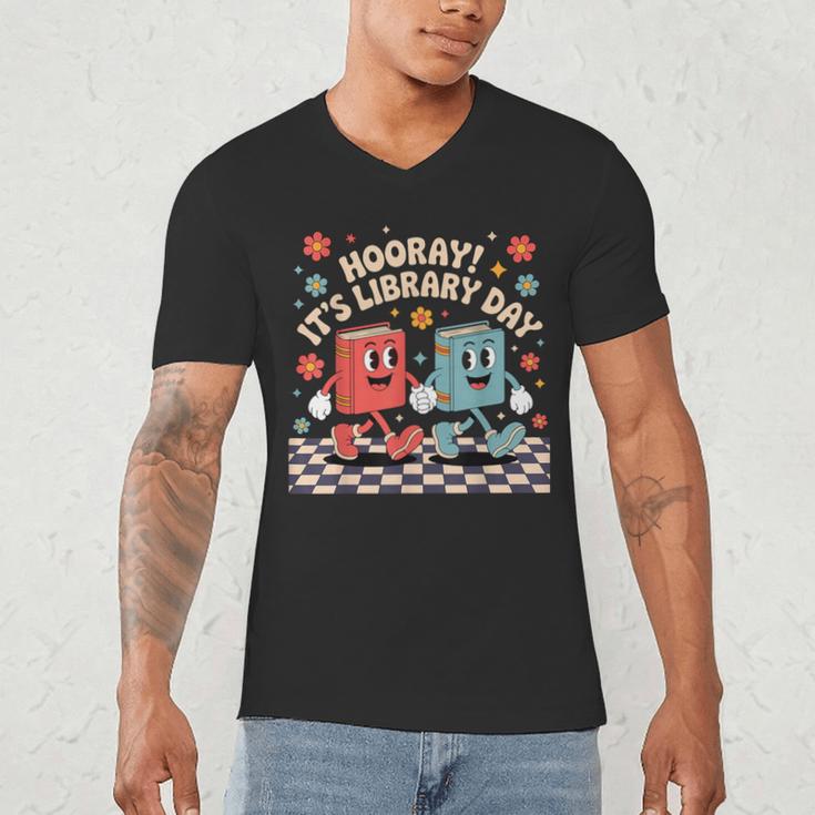 Reading Book Lover School Librarian Hooray It's Library Day Men's V-Neck T-Shirt Reading Book Lover School Librarian Hooray It's Library Day Men's V-Neck T-Shirt