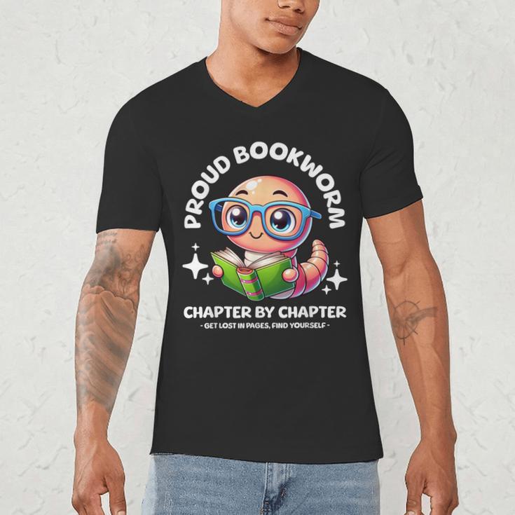 Reading Book Lovers Glasses Cartoon Worm Books Cute Bookworm Men's V-Neck T-Shirt